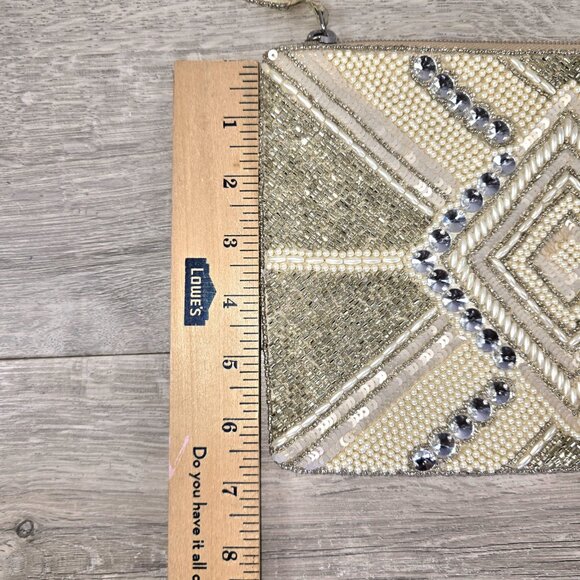 Beaded Clutch Evening Bag Formal Cocktail Purse Wristlet Satin Pearls Art Deco - Picture 4 of 7